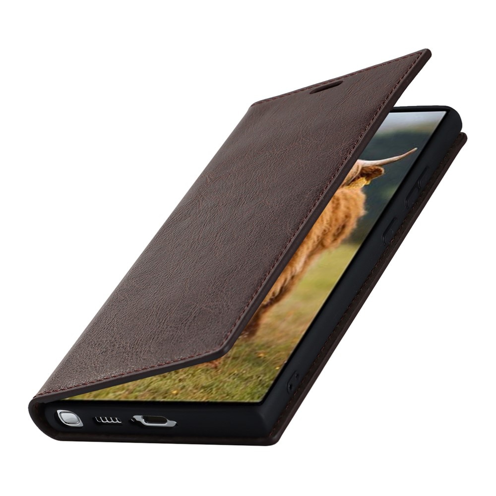 Samsung Galaxy S23 Ultra Genuine Leather Wallet Case Dark Brown