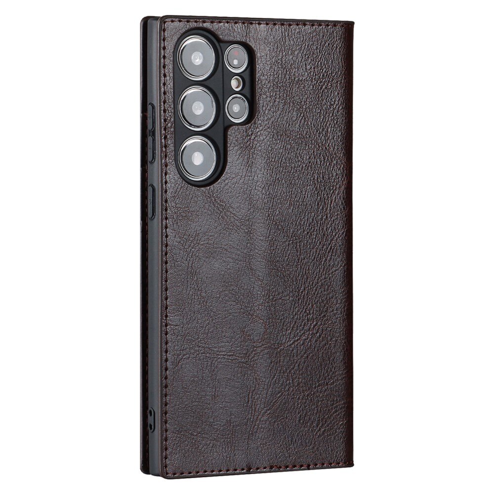 Samsung Galaxy S23 Ultra Genuine Leather Wallet Case Dark Brown