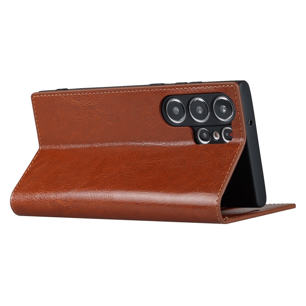 Samsung Galaxy S23 Ultra Genuine Leather Wallet Case Brown