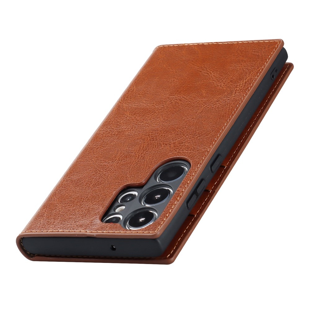 Samsung Galaxy S23 Ultra Genuine Leather Wallet Case Brown