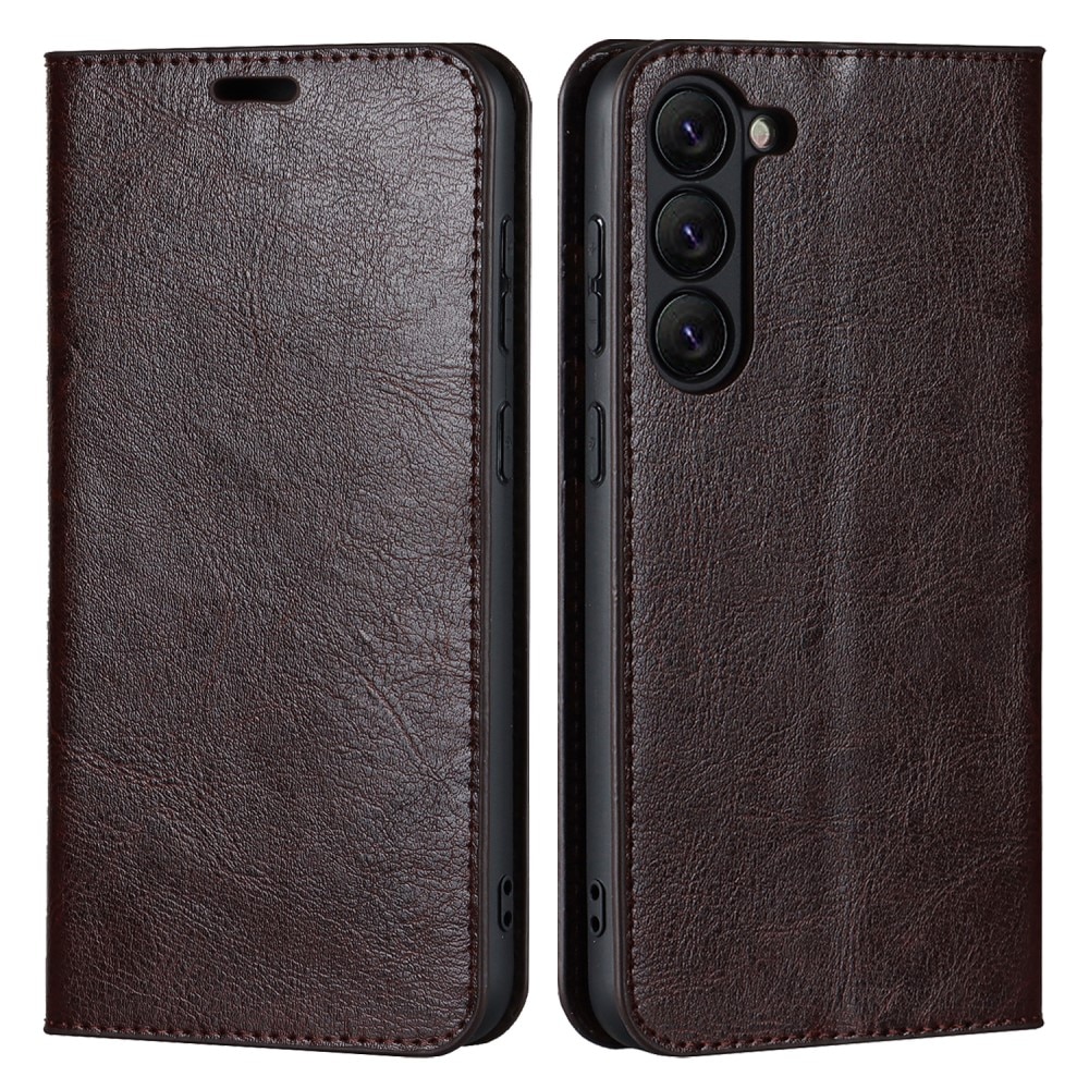 Samsung Galaxy S23 Genuine Leather Wallet Case Dark Brown