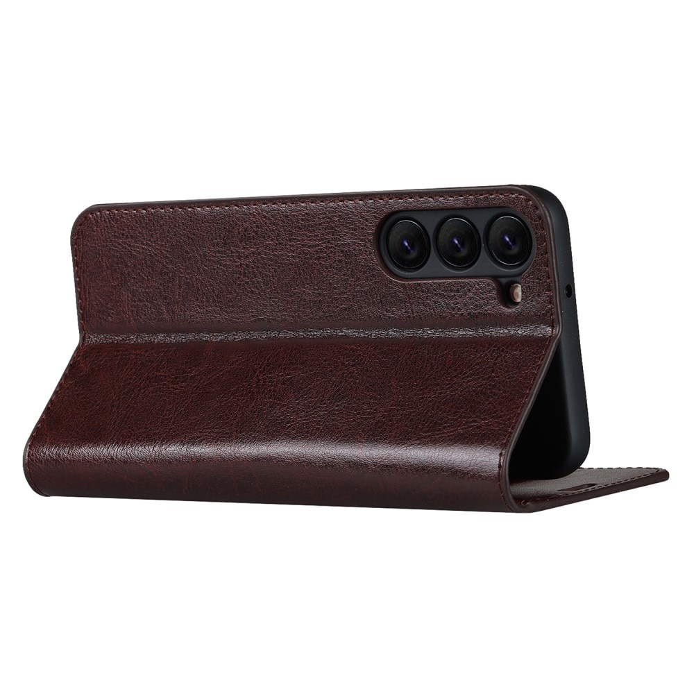 Samsung Galaxy S23 Genuine Leather Wallet Case Dark Brown