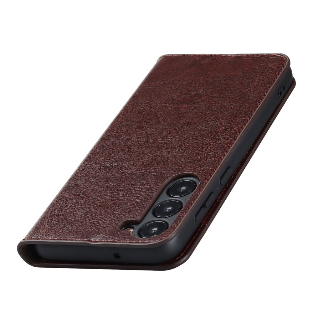 Samsung Galaxy S23 Genuine Leather Wallet Case Dark Brown