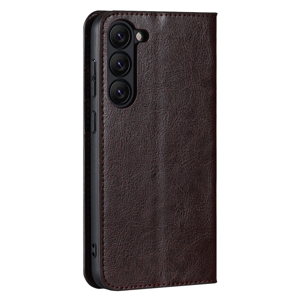 Samsung Galaxy S23 Genuine Leather Wallet Case Dark Brown