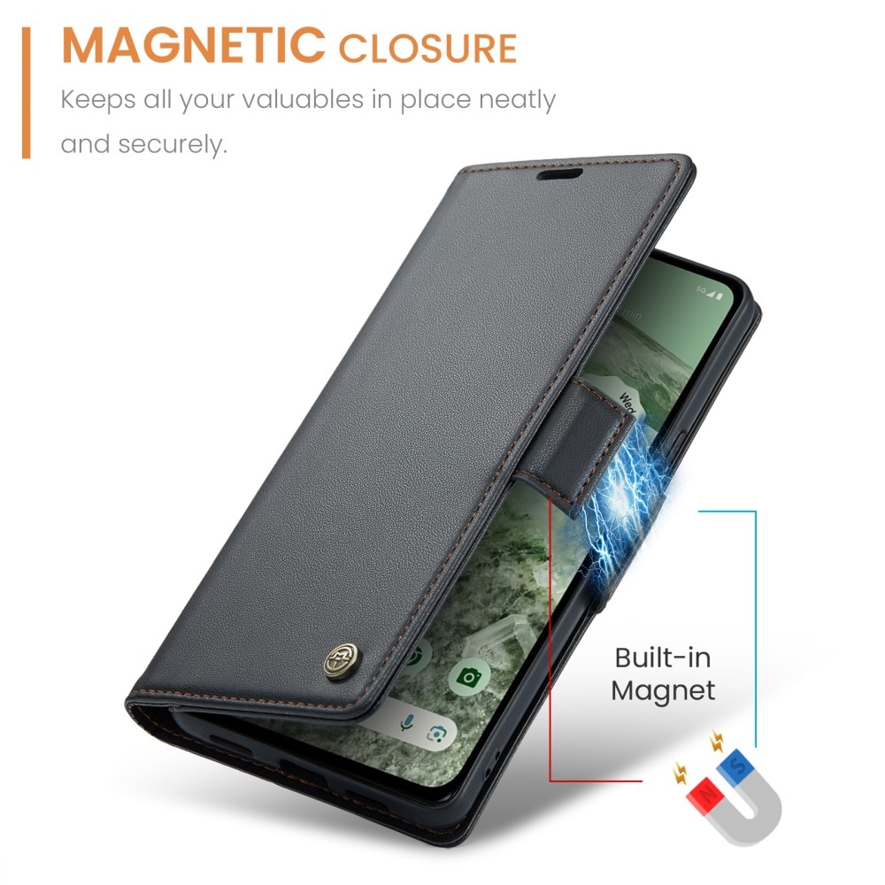 Google Pixel 8a RFID blocking Slim Wallet Case Black