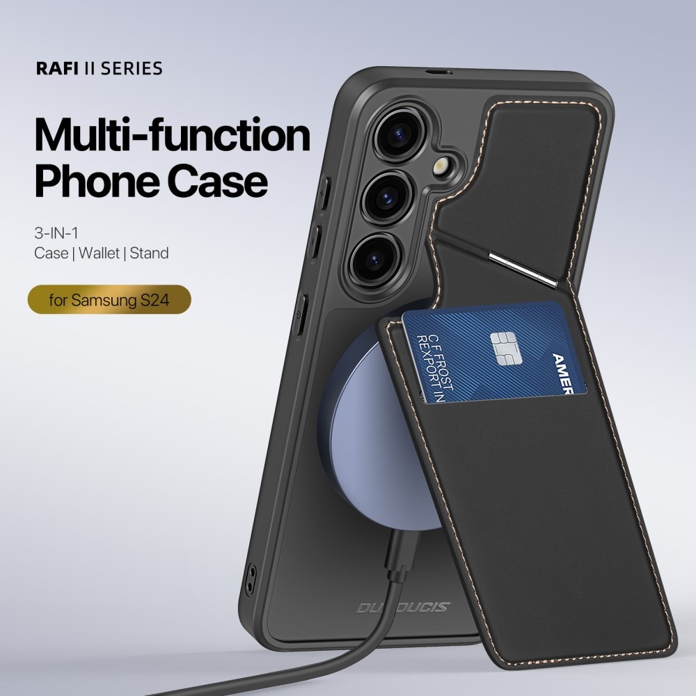 Samsung Galaxy S24 Rafi Series RFID MagSafe Wallet Stand Case Black