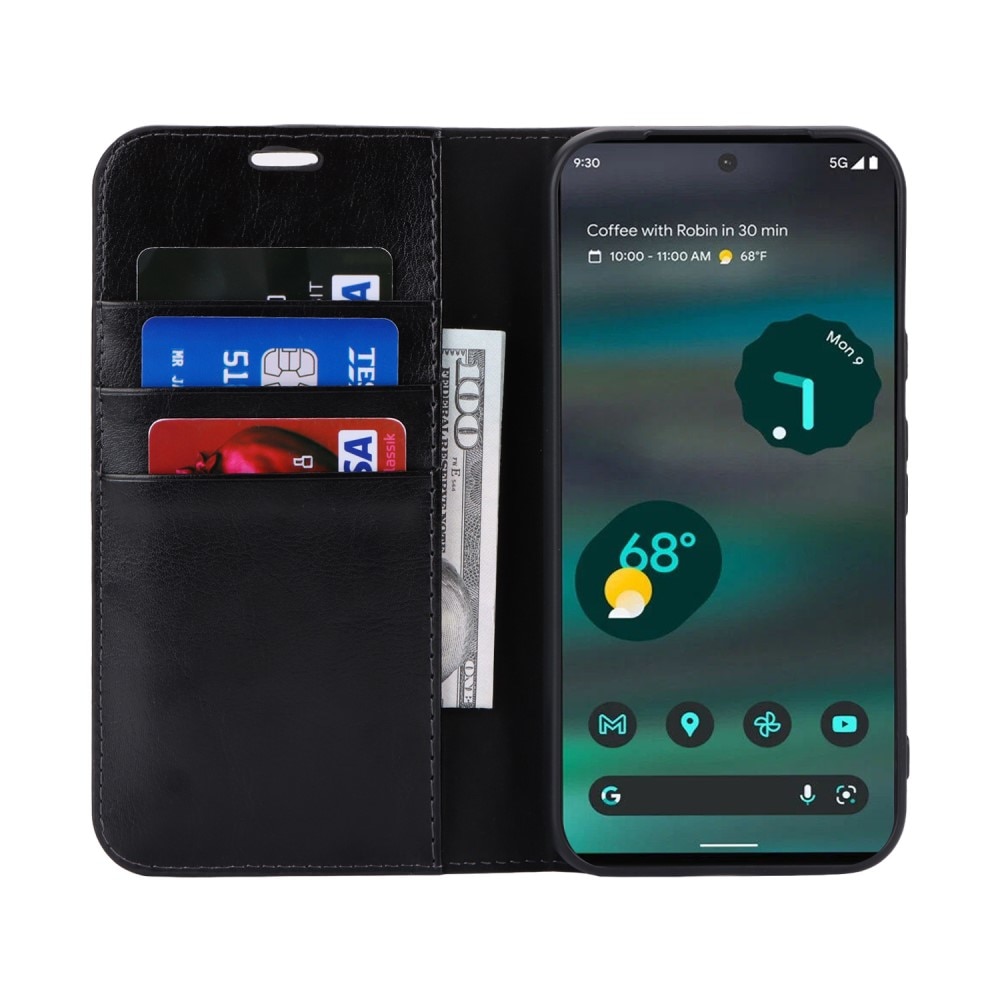 Google Pixel 8a Genuine Leather Wallet Case Black