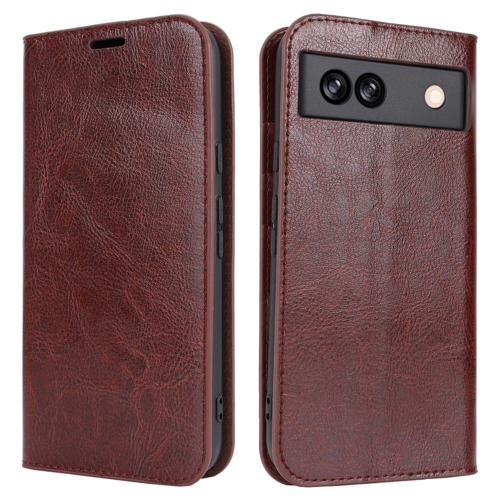 Google Pixel 8a Genuine Leather Wallet Case Dark Brown