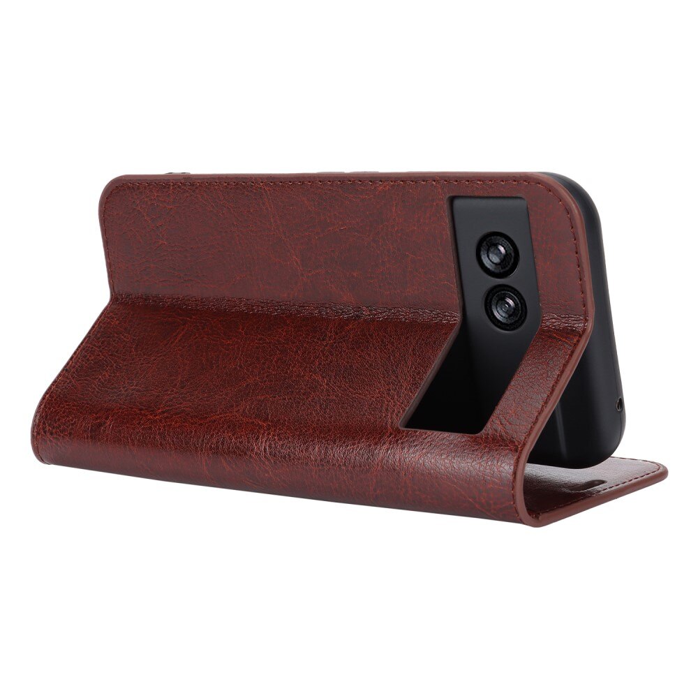 Google Pixel 8a Genuine Leather Wallet Case Dark Brown