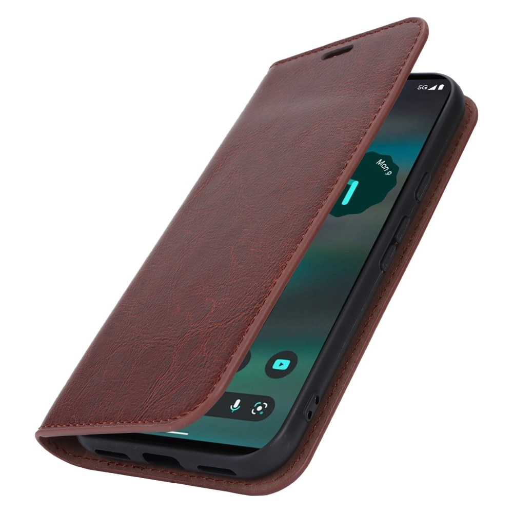 Google Pixel 8a Genuine Leather Wallet Case Dark Brown