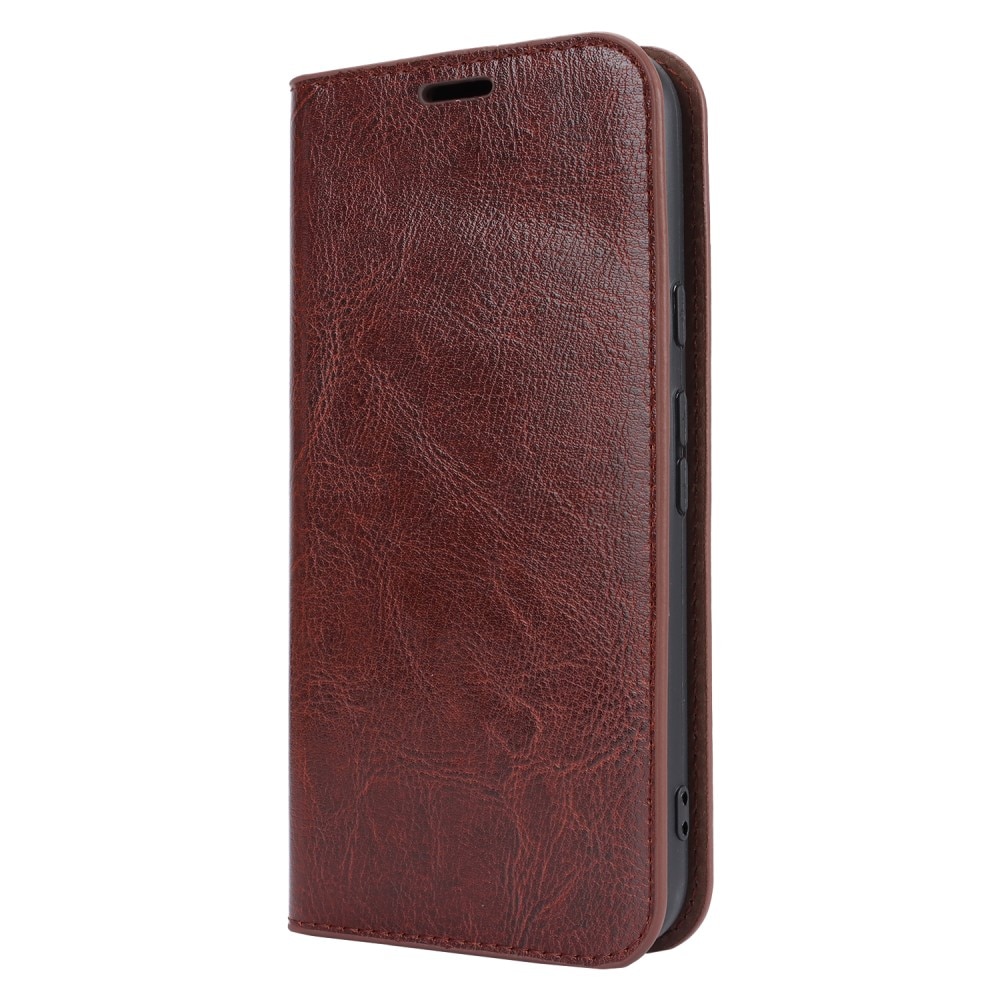 Google Pixel 8a Genuine Leather Wallet Case Dark Brown