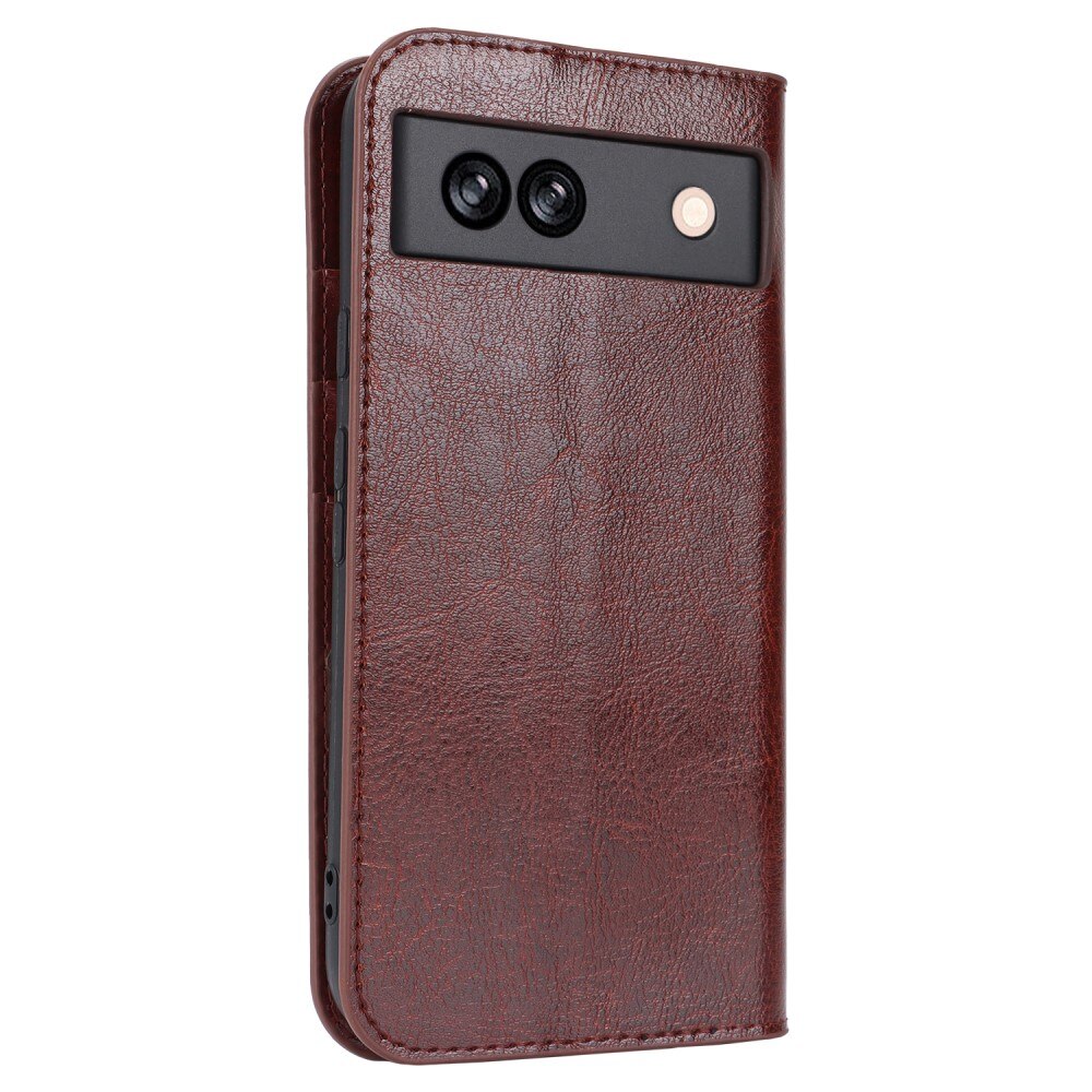 Google Pixel 8a Genuine Leather Wallet Case Dark Brown