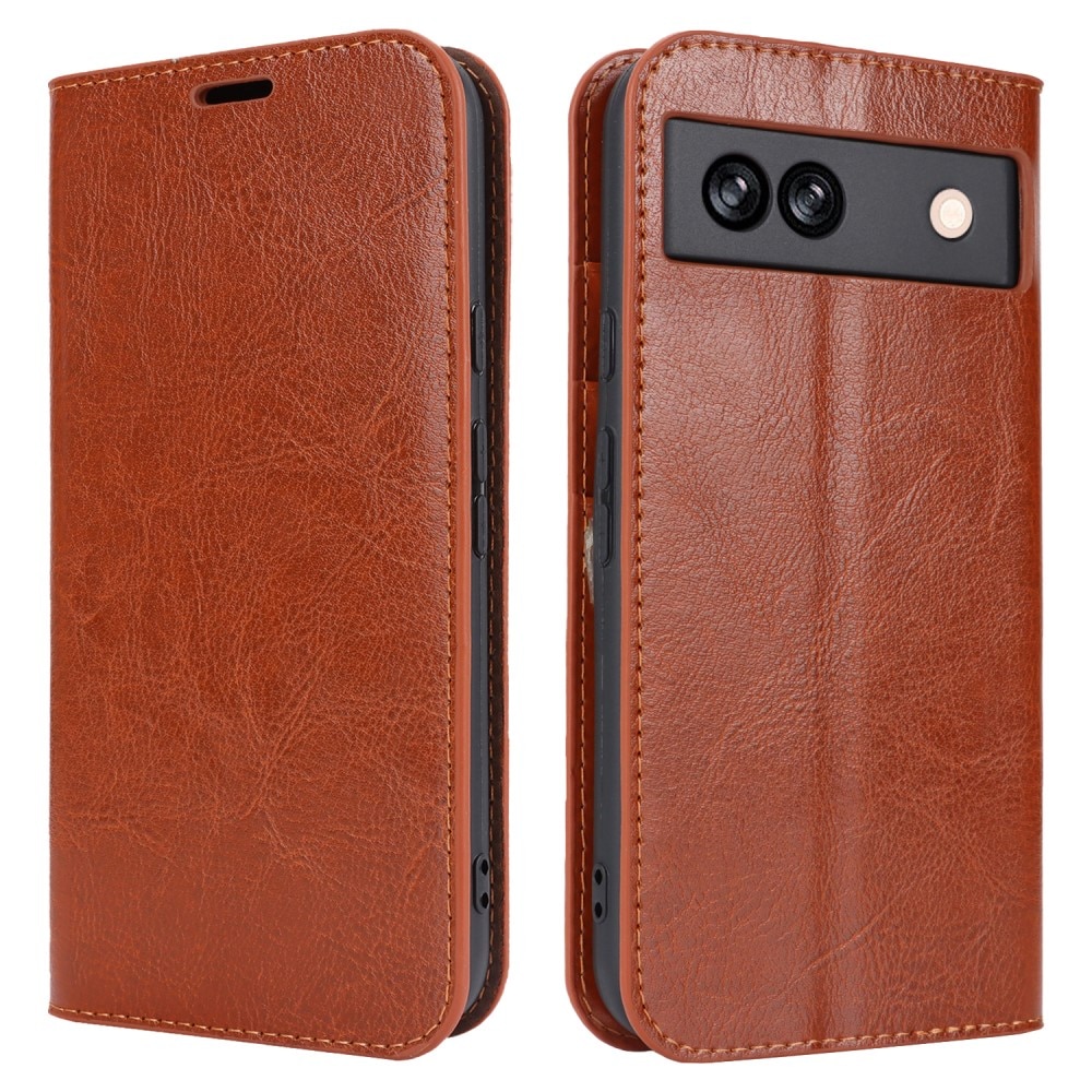 Google Pixel 8a Genuine Leather Wallet Case Brown