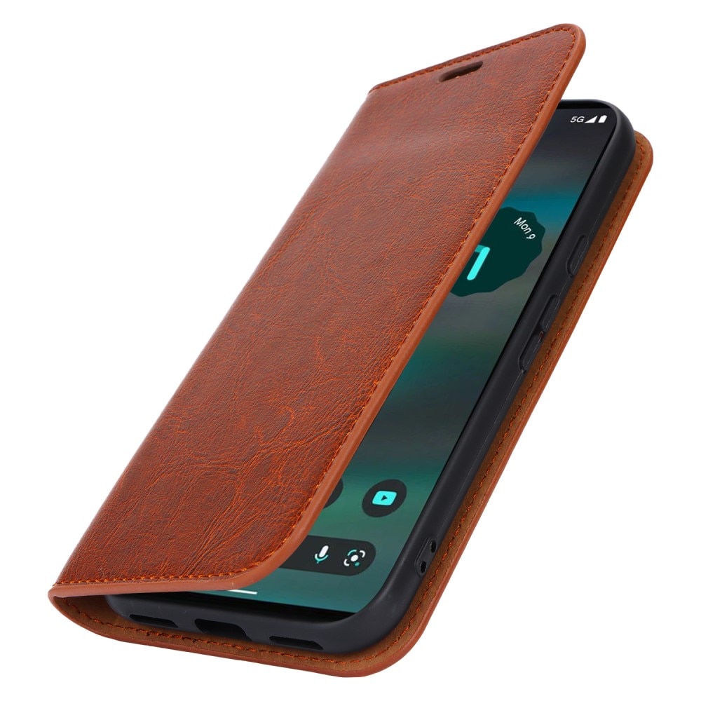 Google Pixel 8a Genuine Leather Wallet Case Brown