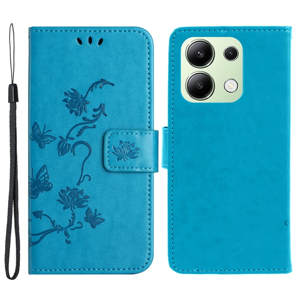 Xiaomi Redmi Note 13 4G Leather Cover Imprinted Butterflies Blue