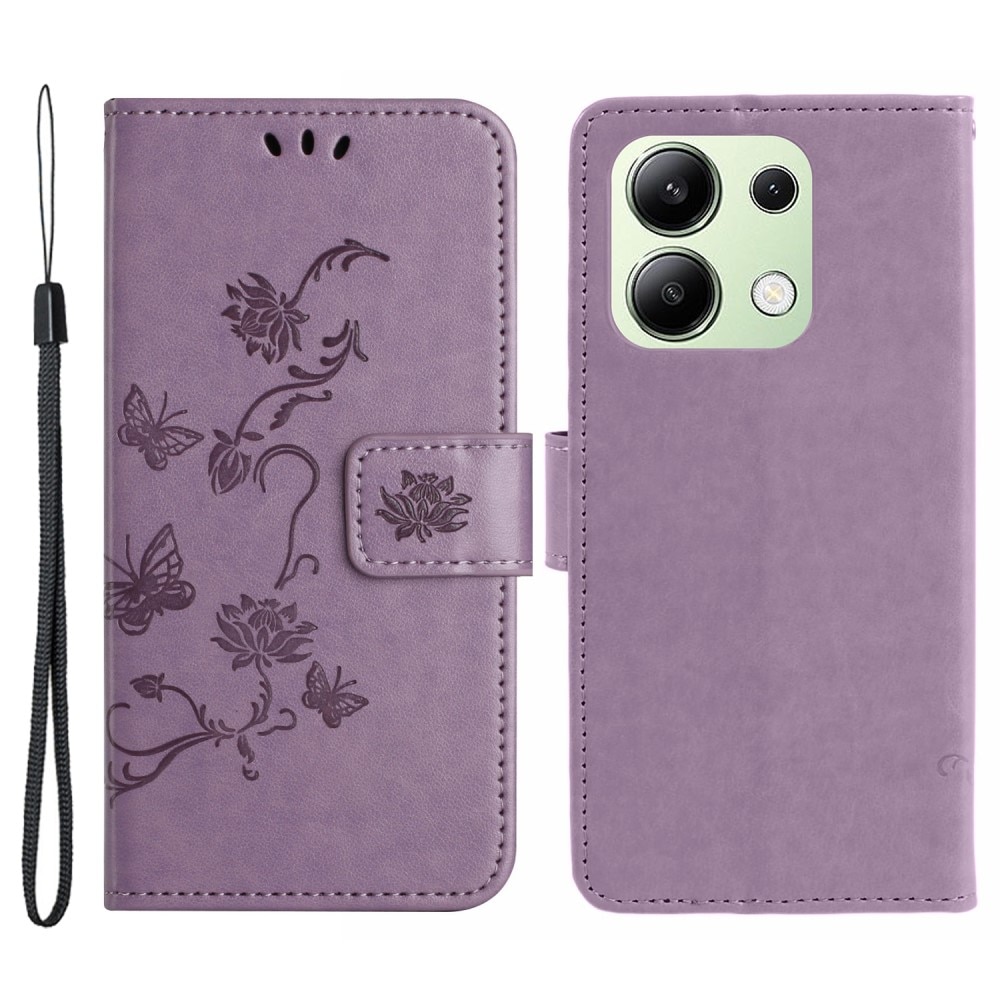 Xiaomi Redmi Note 13 4G Leather Cover Imprinted Butterflies Purple