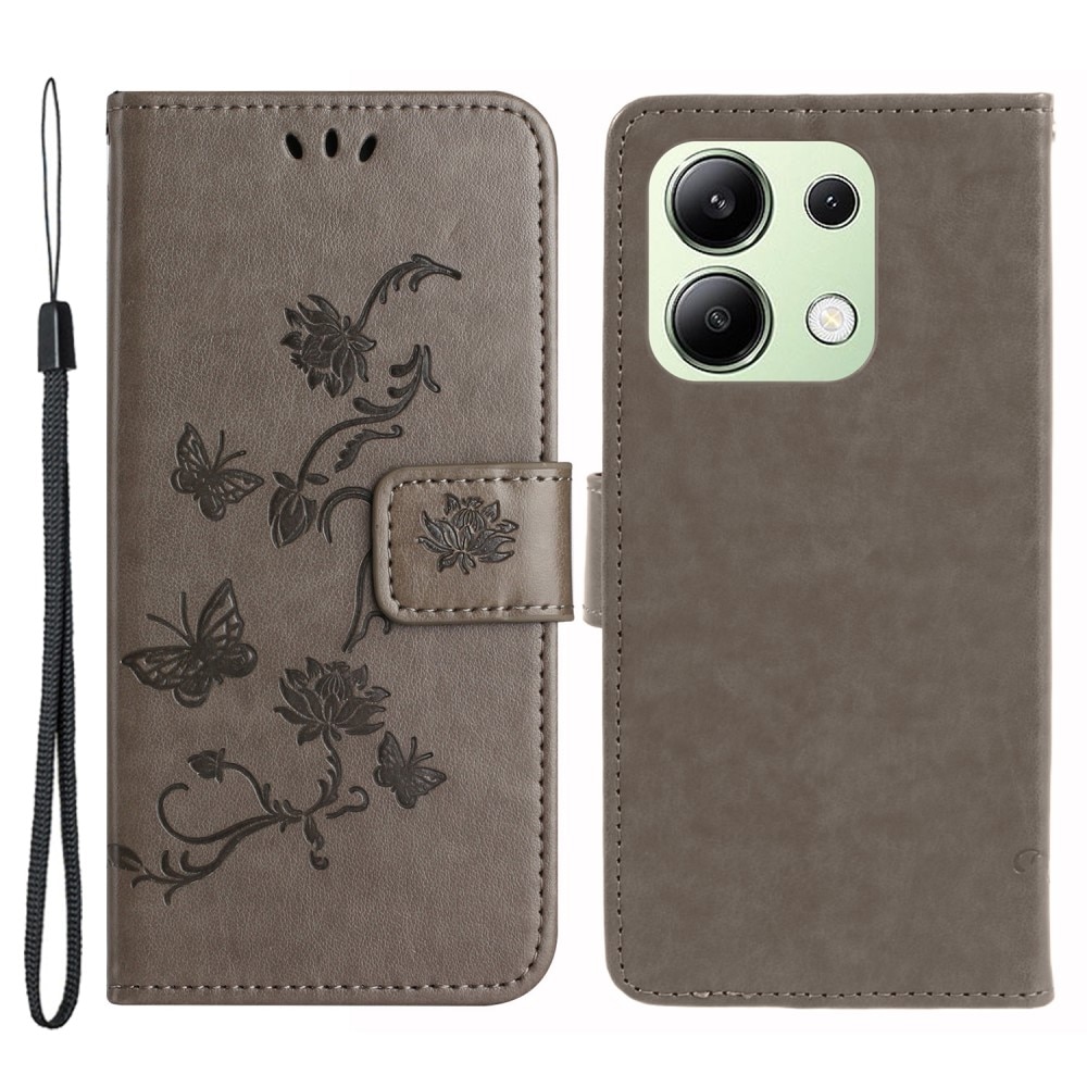 Xiaomi Redmi Note 13 4G Leather Cover Imprinted Butterflies Grey