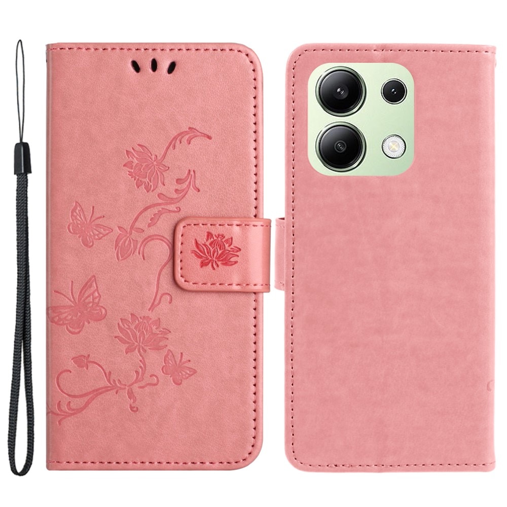 Xiaomi Redmi Note 13 4G Leather Cover Imprinted Butterflies Pink