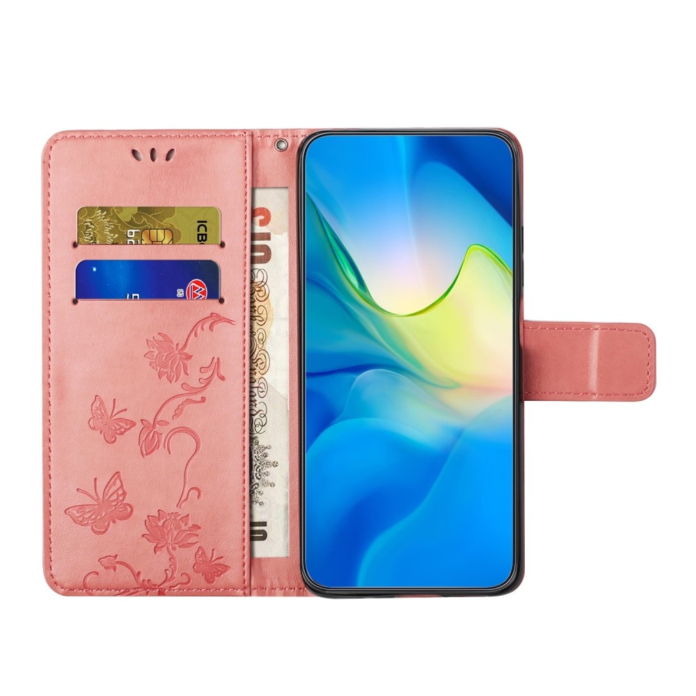 Xiaomi Redmi Note 13 4G Leather Cover Imprinted Butterflies Pink