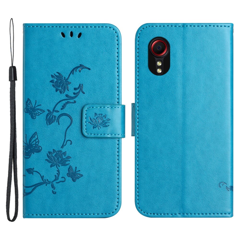 Samsung Galaxy Xcover 7 Leather Cover Imprinted Butterflies Blue