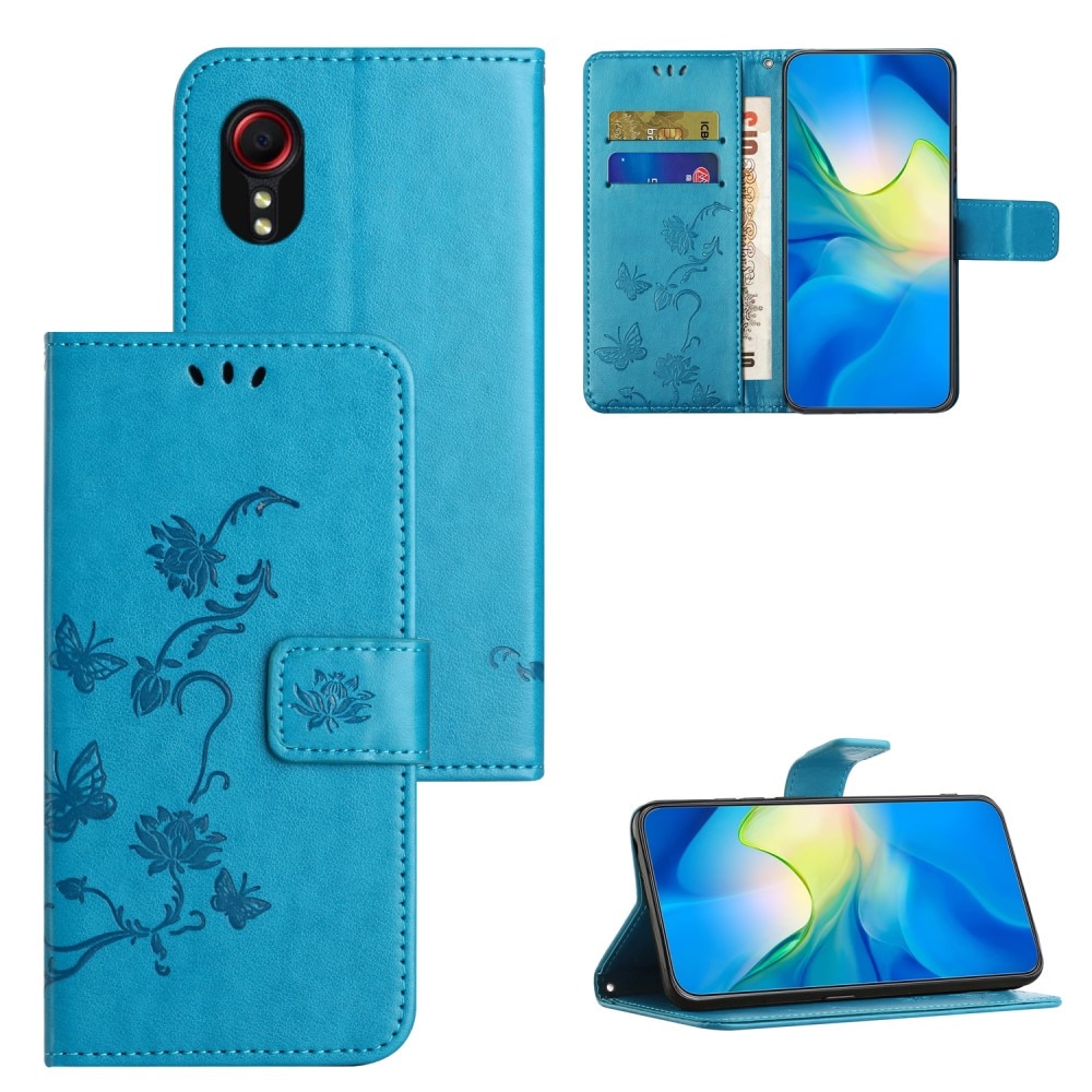 Samsung Galaxy Xcover 7 Leather Cover Imprinted Butterflies Blue