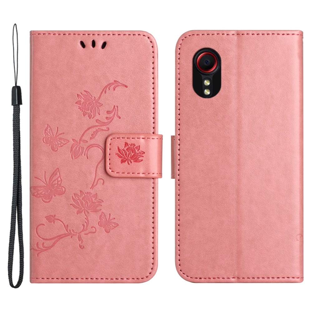 Samsung Galaxy Xcover 7 Leather Cover Imprinted Butterflies Pink