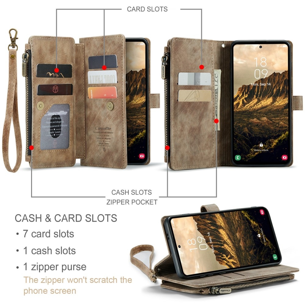 Samsung Galaxy S24 Zipper Wallet Book Cover Brown