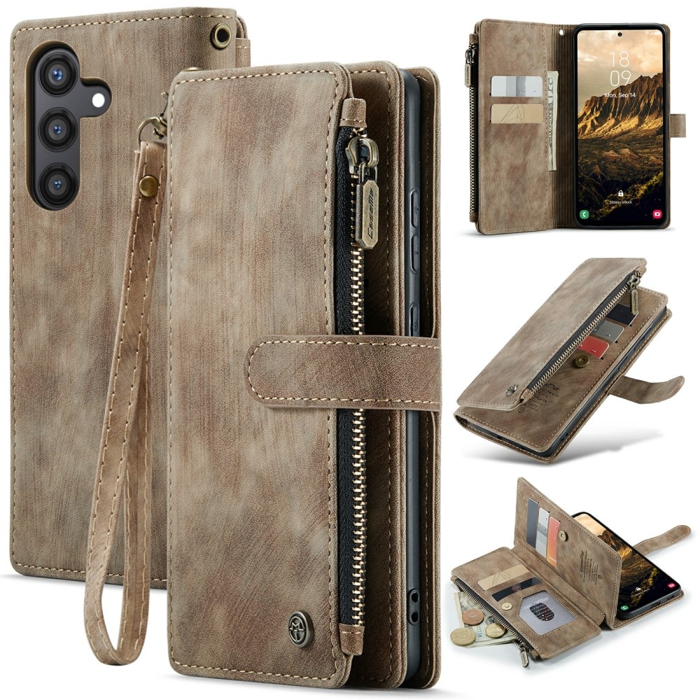 Samsung Galaxy S24 Zipper Wallet Book Cover Brown