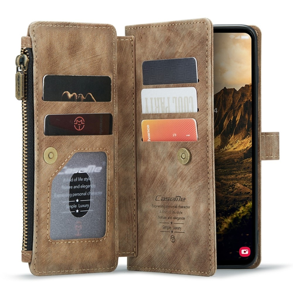 Samsung Galaxy S24 Zipper Wallet Book Cover Brown