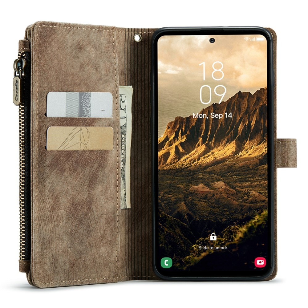 Samsung Galaxy S24 Zipper Wallet Book Cover Brown