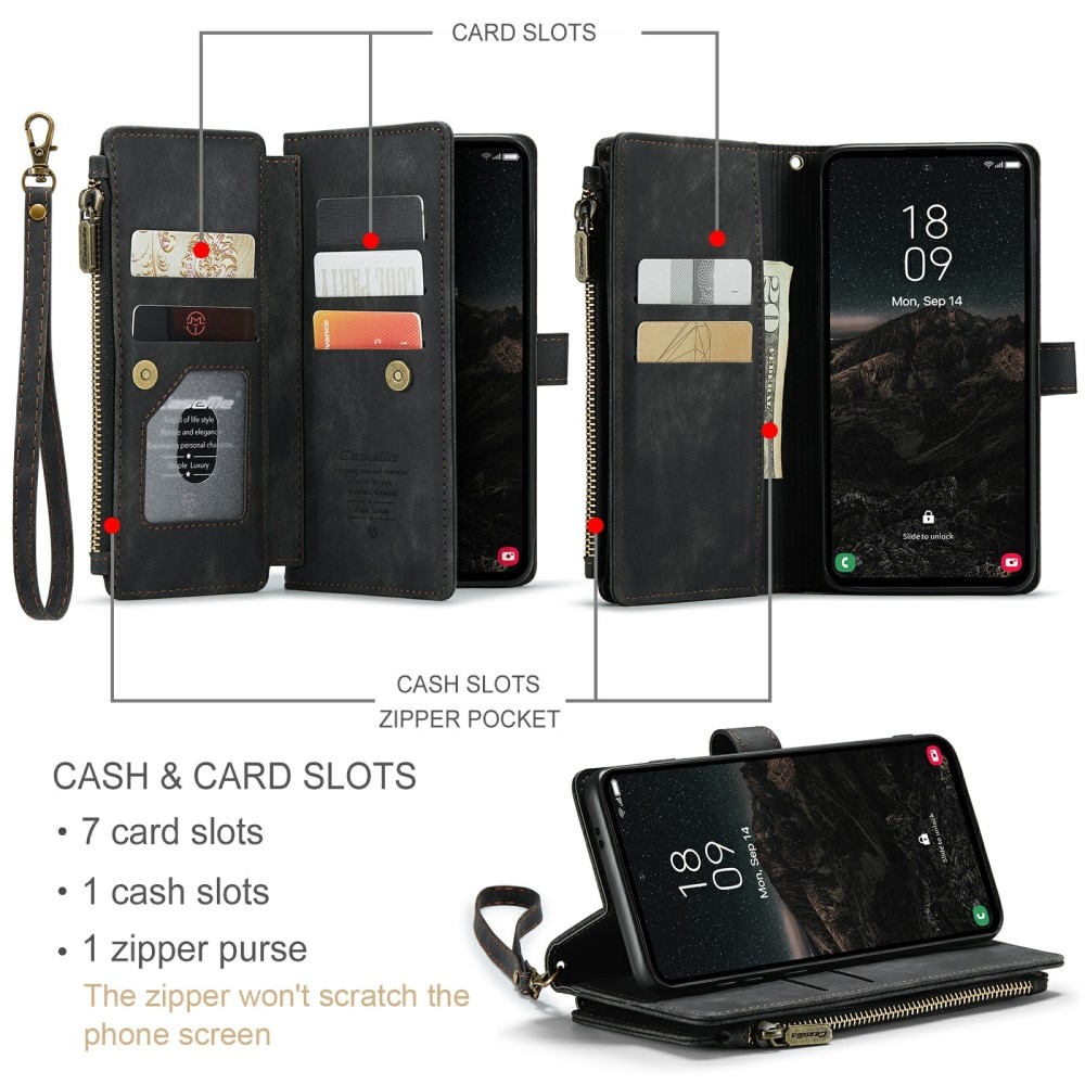 Samsung Galaxy S24 Zipper Wallet Book Cover Black