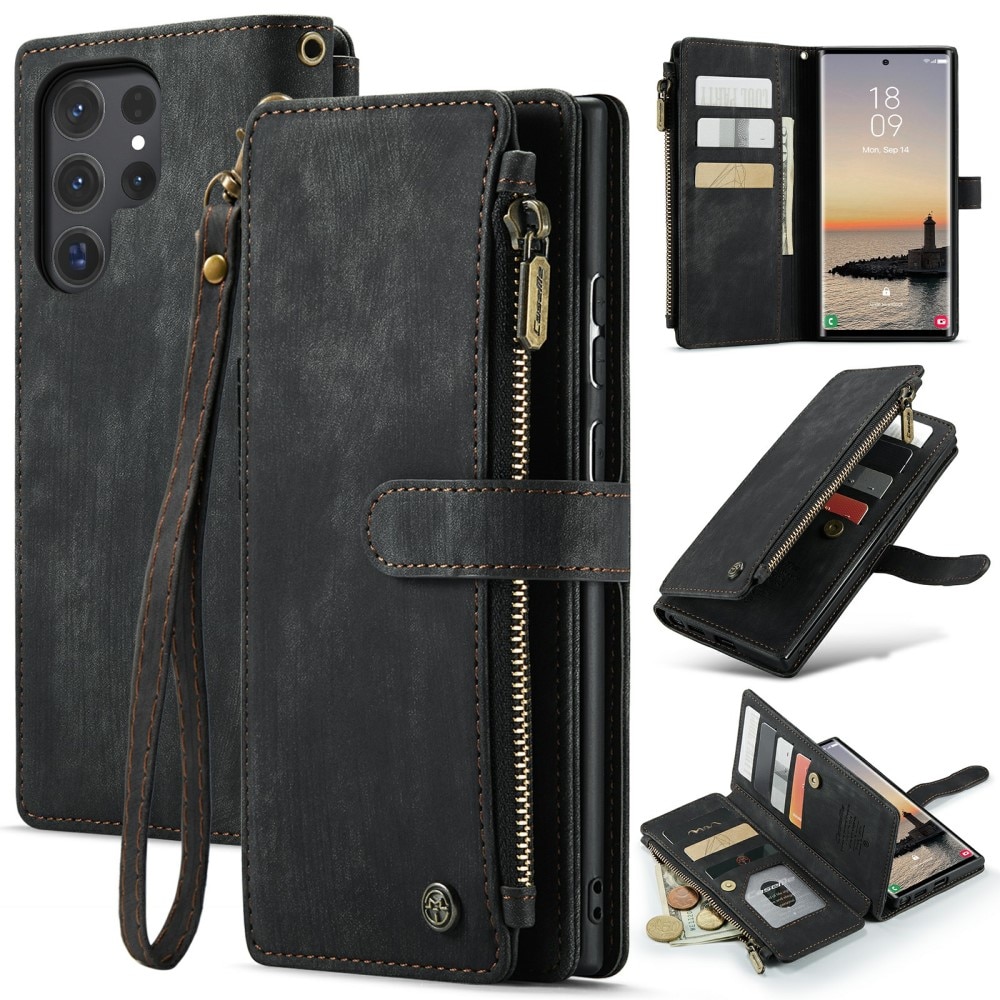 Samsung Galaxy S24 Ultra Zipper Wallet Book Cover Black