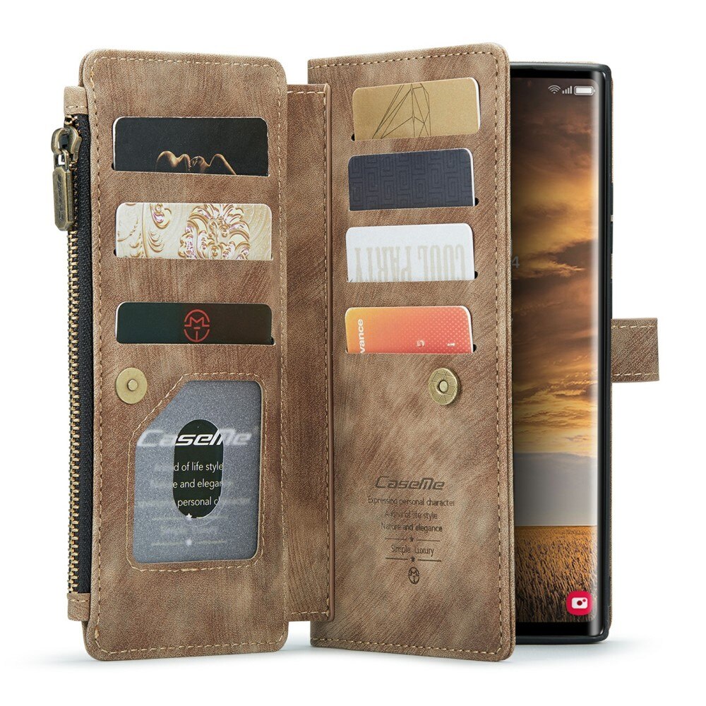 Samsung Galaxy S24 Ultra Zipper Wallet Book Cover Brown