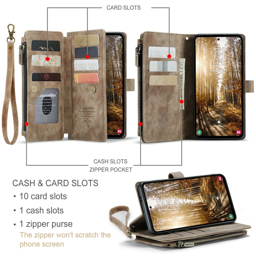 Samsung Galaxy S24 Plus Zipper Wallet Book Cover Brown