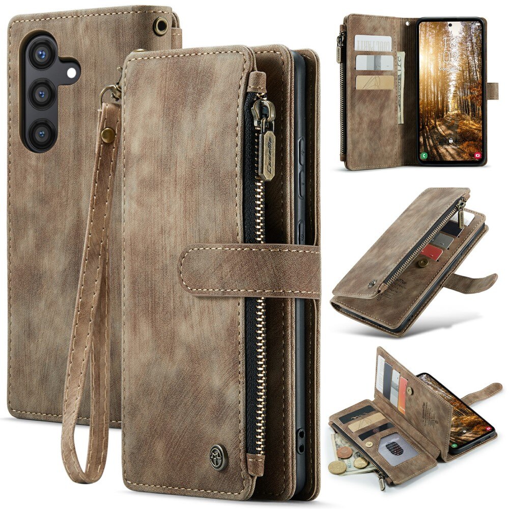 Samsung Galaxy S24 Plus Zipper Wallet Book Cover Brown