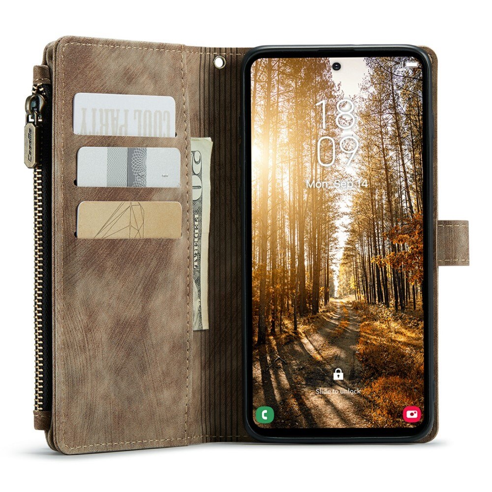 Samsung Galaxy S24 Plus Zipper Wallet Book Cover Brown