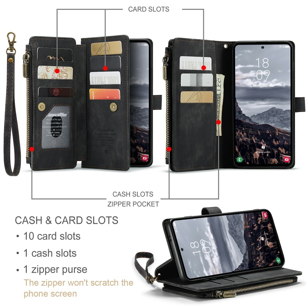 Samsung Galaxy S24 Plus Zipper Wallet Book Cover Black