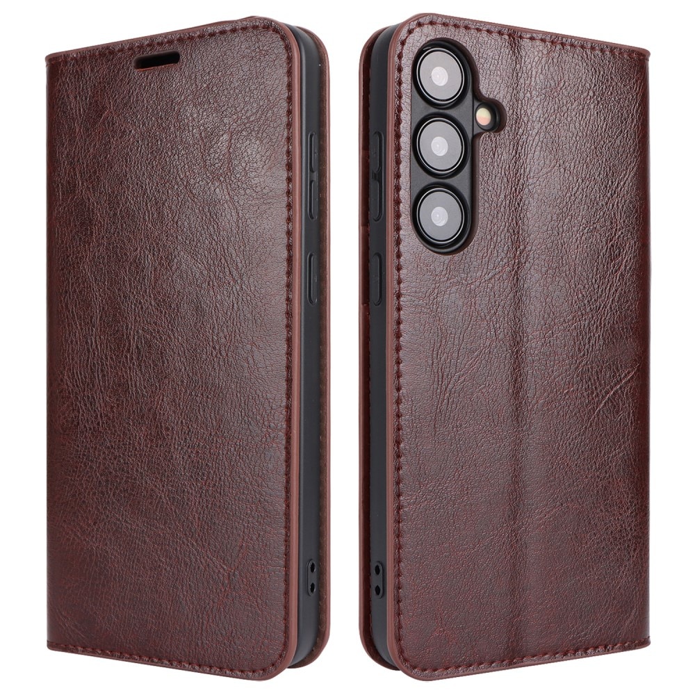 Samsung Galaxy S24 Plus Genuine Leather Wallet Case Dark Brown