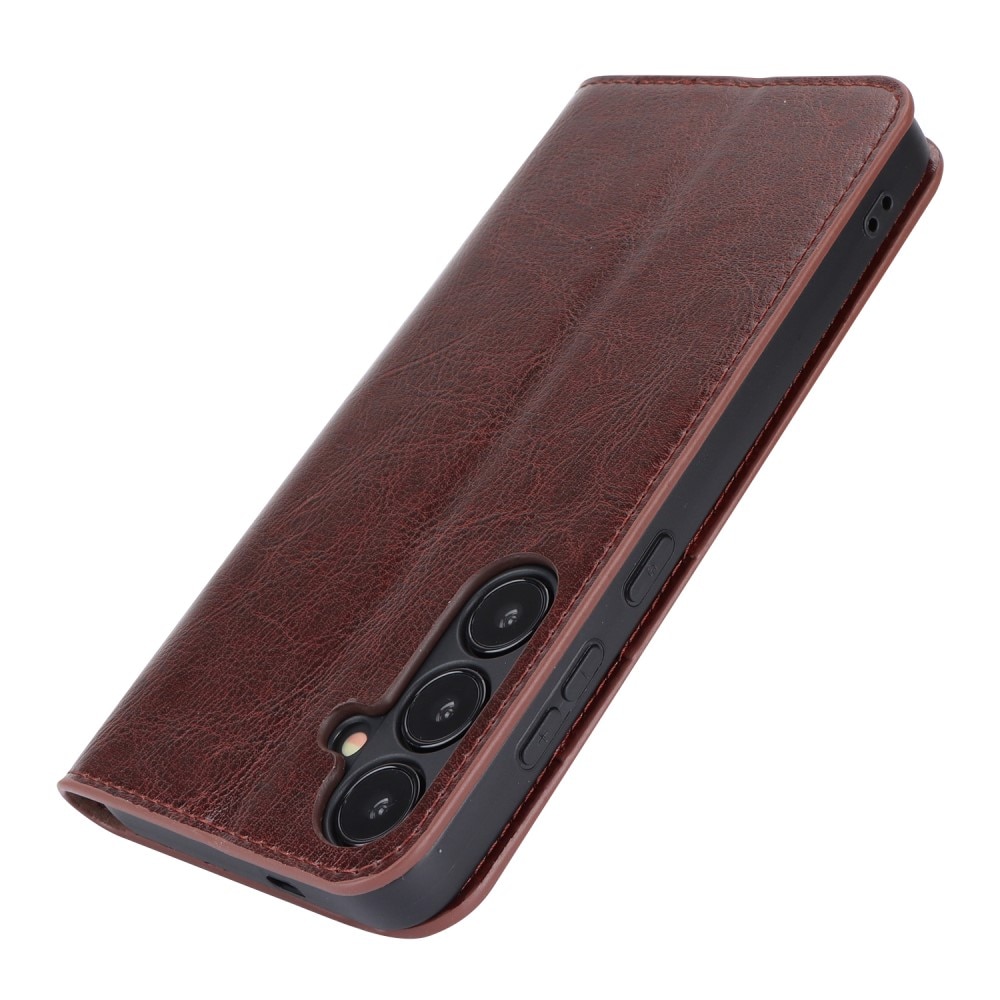 Samsung Galaxy S24 Plus Genuine Leather Wallet Case Dark Brown