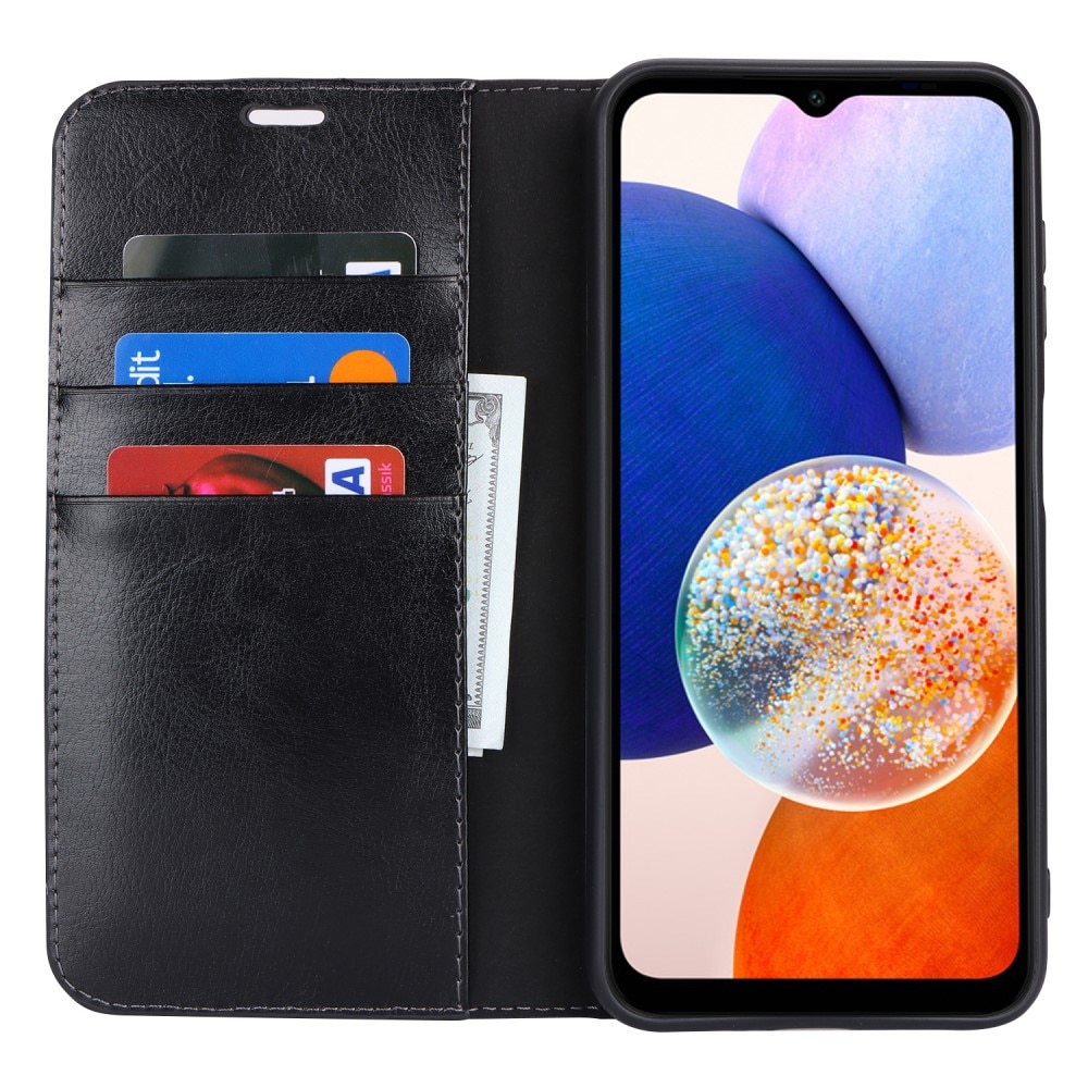 Samsung Galaxy A14 Genuine Leather Wallet Case Black