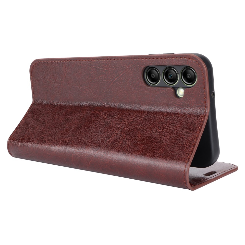 Samsung Galaxy A14 Genuine Leather Wallet Case Dark Brown