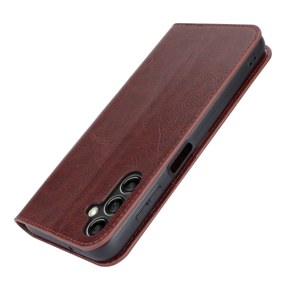 Samsung Galaxy A14 Genuine Leather Wallet Case Dark Brown