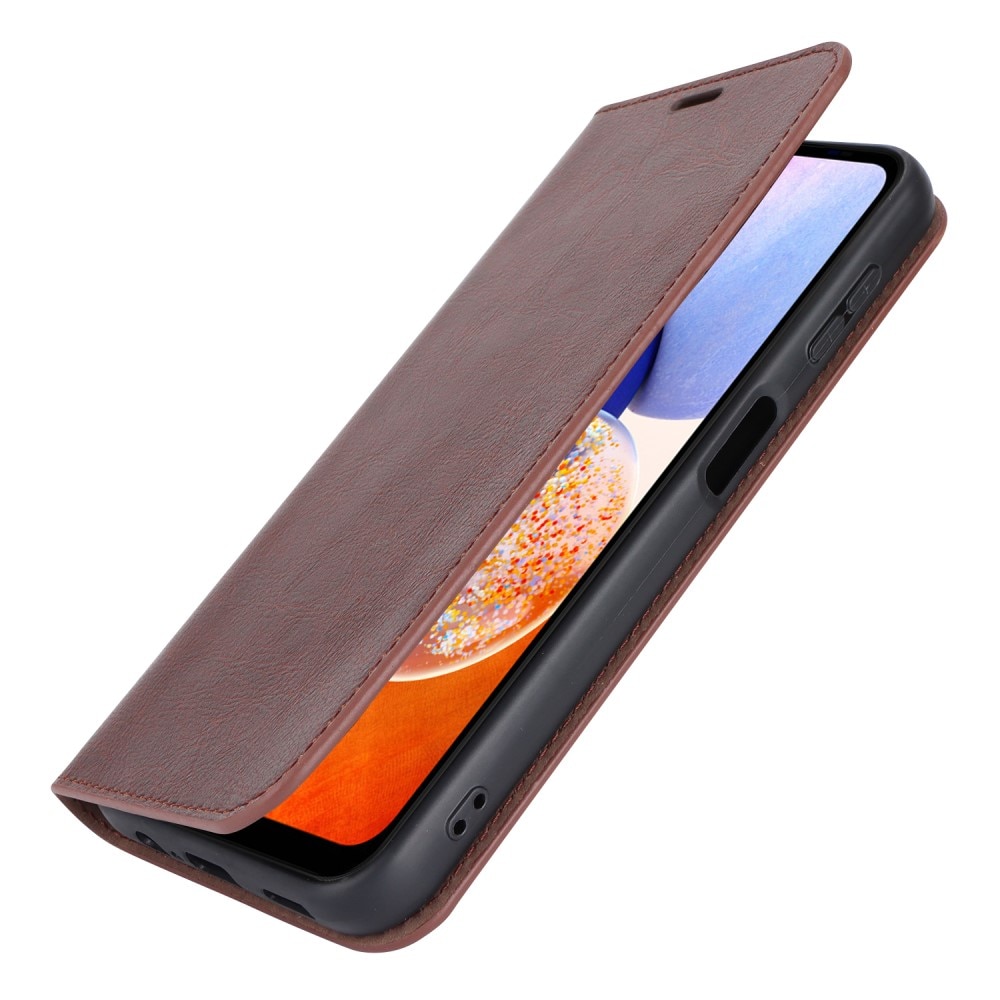 Samsung Galaxy A14 Genuine Leather Wallet Case Dark Brown