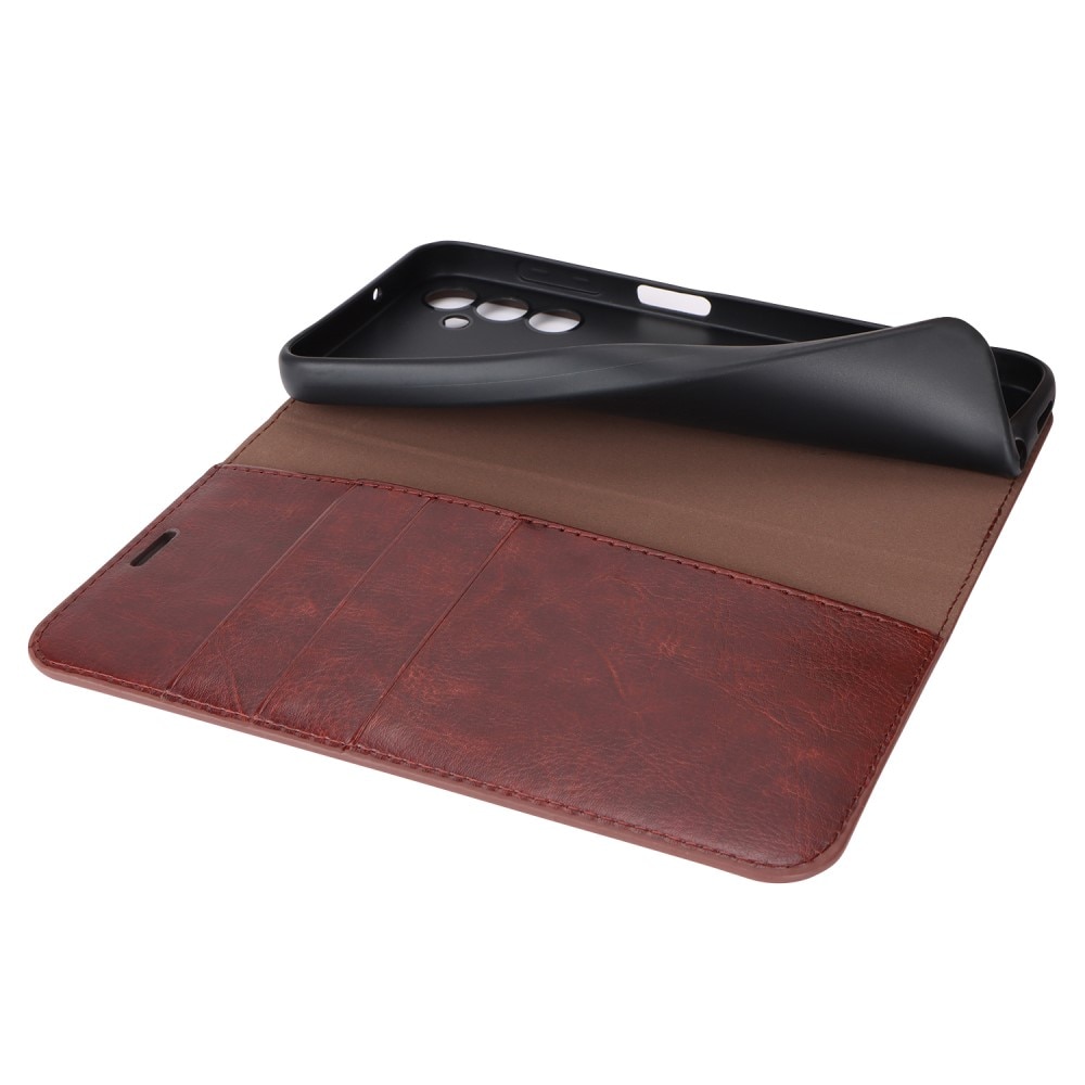 Samsung Galaxy A14 Genuine Leather Wallet Case Dark Brown