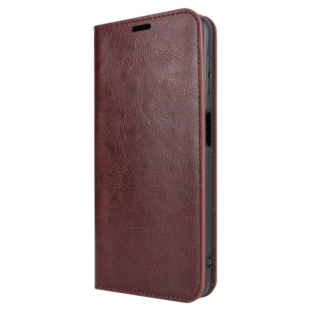 Samsung Galaxy A14 Genuine Leather Wallet Case Dark Brown