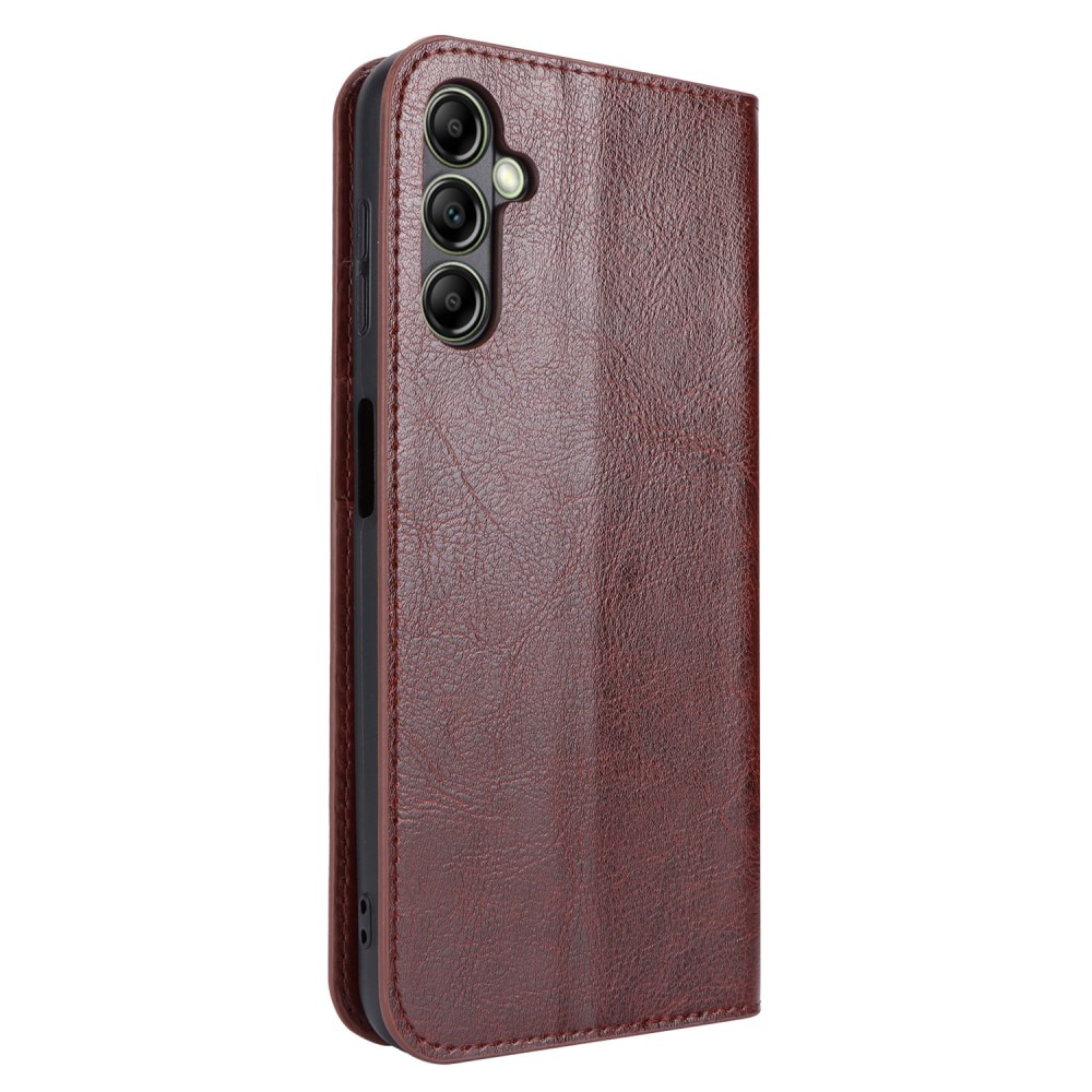 Samsung Galaxy A14 Genuine Leather Wallet Case Dark Brown