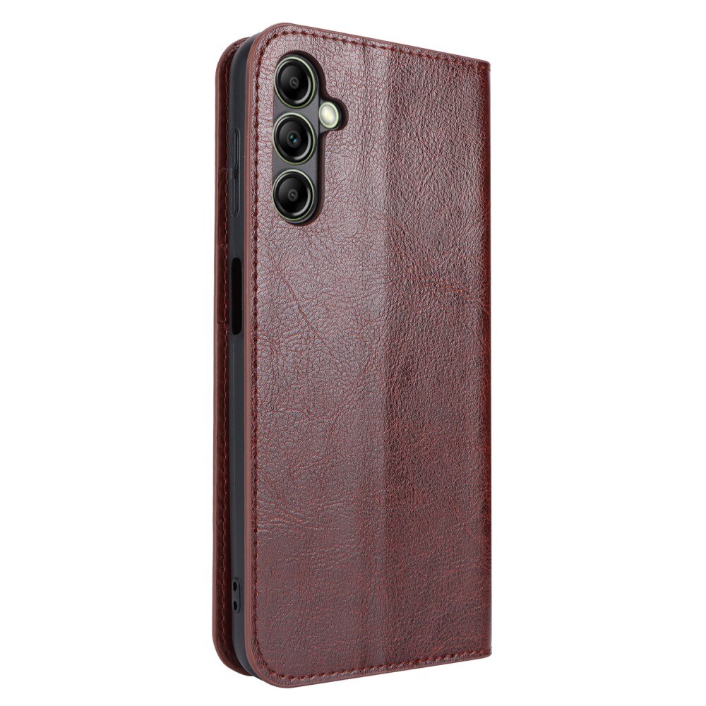 Samsung Galaxy A14 Genuine Leather Wallet Case Dark Brown