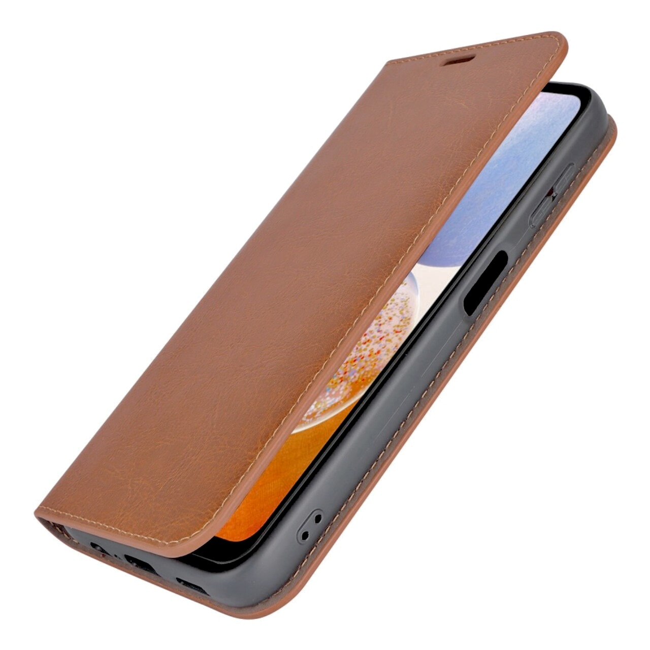 Samsung Galaxy A14 Genuine Leather Wallet Case Brown
