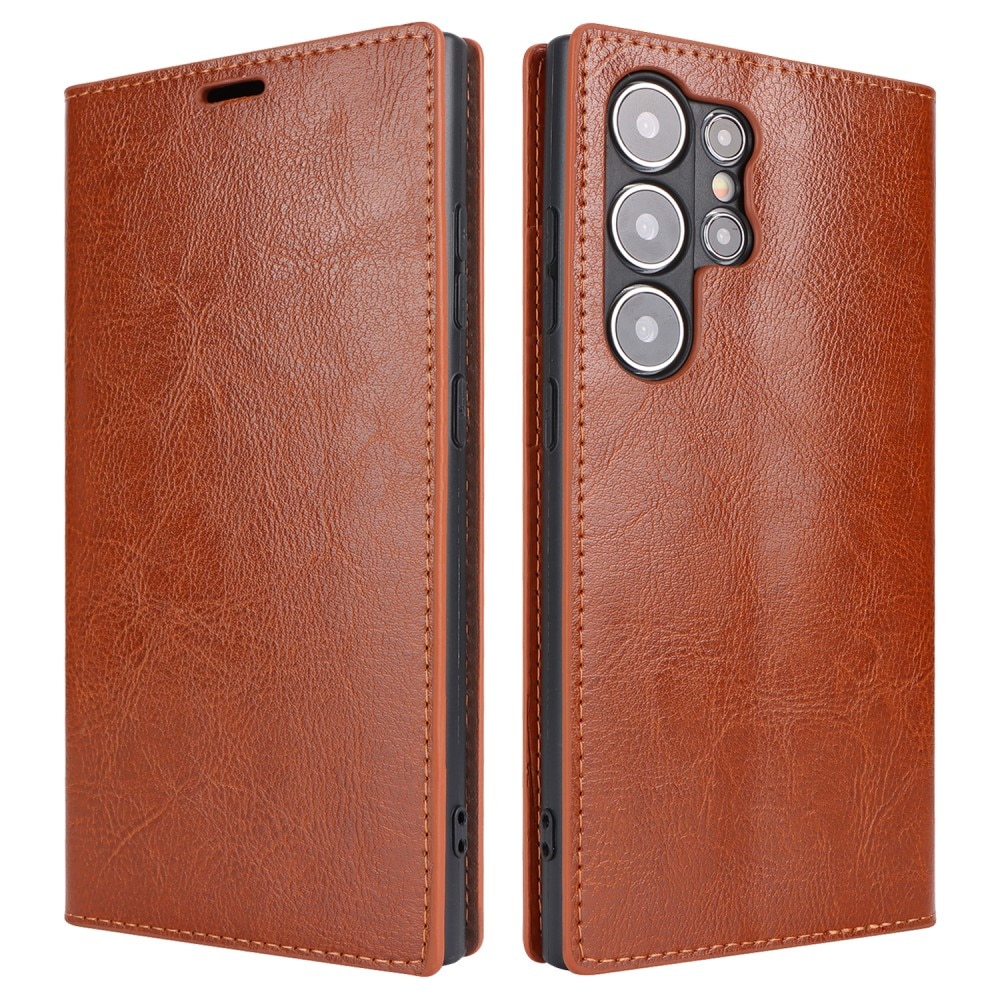 Samsung Galaxy S24 Ultra Genuine Leather Wallet Case Brown