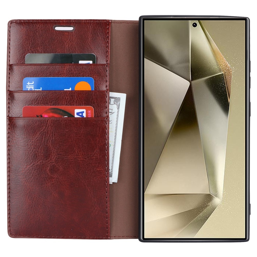 Samsung Galaxy S24 Ultra Genuine Leather Wallet Case Dark Brown